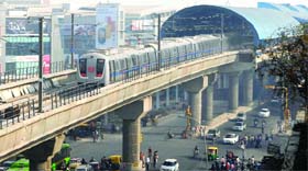 The Delhi Metro train on its trial run on the Yamuna Bank Anand Vihar corridor in New Delhi