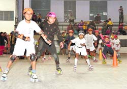 Participants at the 14th Dehradun District Inter-School Roller Skating Championship in Dehradun on Saturday.