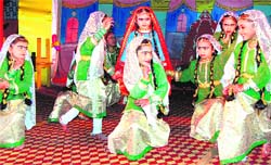 Students of Holy Family Kindergarten School present a skit during their annual function in Jwalapur. 