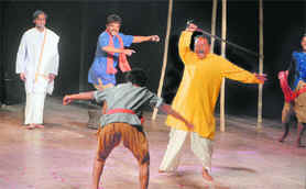 Artistes stage the play Sri Ganesh Mahima at the Tagore Theatre in Chandigarh on Sunday.