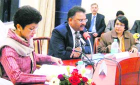 Union Tourism Minister Selja addresses a meeting of senior officers in Ambala