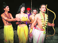 A scene from a play, Abhigyan Shakuntalam, staged in Jammu on Saturday.