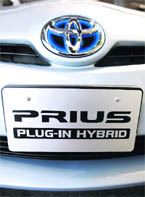 Toyota Motor Corp's "Prius Plug-in Hybrid" is displayed at its showroom in Tokyo on Monday.