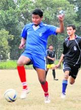 A match in progress at the 1st MK Bisht Memorial Tournament in Dehradun on Monday. 