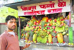 A fruit chaat shop on Rajpur Road in Dehradun