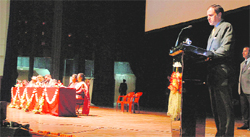 Chief Minister Omar Abdullah delivers a lecture at an international conference at University of Jammu in Jammu