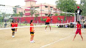 A match in progress during the CBSE National Volleyball Tournament at Gobindgarh Public School, Mandi Gobindgarh