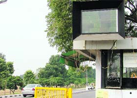 A non-functional electronic weather panel at gate number 2 of PAU in Ludhiana