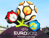 The official logo of the 2012 European soccer championship is seen during a presentation ceremony in central Kiev