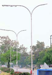 Streetlight poles in Panchkula without any bulbs.