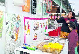 A stall of batik paintings at the Khadi Mahotsav at Parade Ground in Dehradun. A Tribune photograph