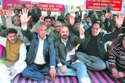 Activists of the Anusuchit Jaati Arakshan Bachao Morcha protest in Jammu