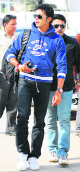 Indian pace bowler Sreesanth on his way to the Chandigarh airport after he was discharged by Fortis Hospital on Wednesday.