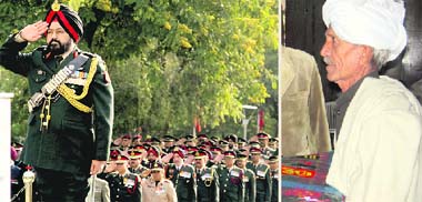 The Chief of Staff, Western Command, Lt-Gen MS Buttar, salutes the martyrs at Veer Smriti in Chandimandir on Wednesday; and (R) a freedom fighter honoured in Karnal