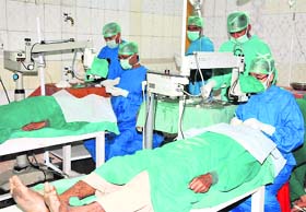 Doctors perform eye surgeries at a camp in Dera Sacha Sauda in Sirsa