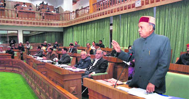 Prof Prem Kumar Dhumal replying to questions on the third day of the winter session of the Himachal Vidhan Sabha at Dharamsala on Wednesday.