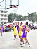 A match in progress during the CBSE National Basketball Championship (u-19) at BCM Senior Secondary School, Shastri Nagar, Ludhiana