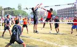 A match in progress during the CBSE National Volleyball Tournament at Gobindgarh Public School, Mandi Gobindgarh