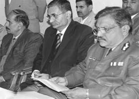 Haryana Director General of Police Ranjiv Dalal (extreme right) and other participants at a seminar in Panchkula