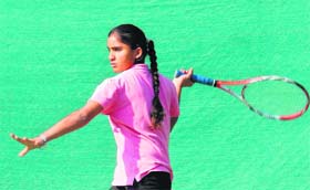 A player in action during the AITA Talent Series Tournament in Chandigarh