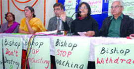 Faculty members of St. Stephens College launch a protest campaign against churchs interference in the functioning of the college, in New Delhi on Thursday.