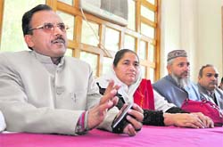 Office-bearers of the minority cell of the Congress address the media in Dehradun