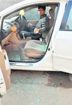 The windscreen of a car that was damaged in Ludhiana on Thursday.