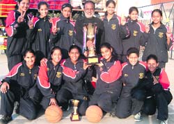 Players of Mont Fort Public School, Delhi, who clinched the CBSE National Basketball Championship (u-19) in Ludhiana on Thursday.