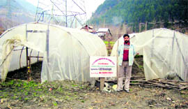 Syed Arif Hussain, a resident of Noorkah-Uri, at a polyhouse donated by the CEE, Himalaya.