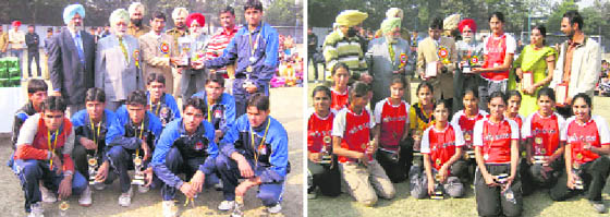 The winning boys and girls’ teams of the CBSE National Volleyball Tournament at Mandi Gobindgarh on Friday.