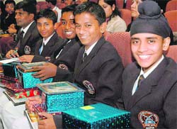 Jubilant students of Bhonsala Military School, Nagpur, after securing the first position in Chandigarh on Saturday. 