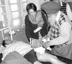 A victim of the firing incident under treatment at Civil Hospital, Rajpura, on Saturday.