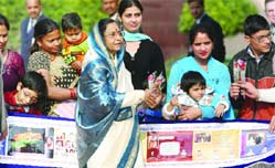 President Pratibha Patil meets physically challenged children on her 75th birthday at the Rashtrapati Bhavan in New Delhi