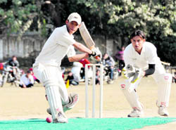 A batsman in action at the Winter Cricket Festival in Dehradun on Saturday