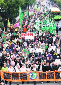 Protesters from the opposition Democratic Progressive Party march against the upcoming Taiwan and China cross strait talks in Taichung