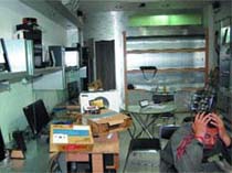 The showroom from which the robbers stole 116 laptops in Amritsar on Sunday. 