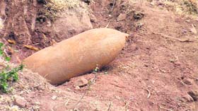 One of the two live Pak bombs dated 1971, that was found in Poonch