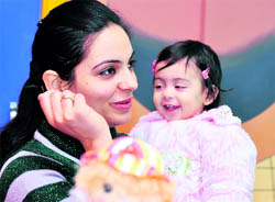 A mother-daughter duo during the grand baby show held in Ludhiana on Sunday.