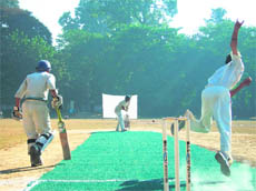A match being played in the Winter Cricket Tournament at Rangers College Ground in Dehradun on Monday.