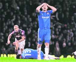 Chelseas Frank Lampard rues a missed scoring opportunity against West Ham in London on Sunday. 