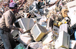 Untreated e-waste lying at a kabari shop in Chandigarh on Tuesday.
