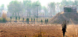 BSF personnel during a combing operation in the Ramgarh sector in Samba district on Tuesday