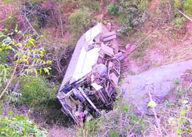 The bus which fell into a gorge near Anandpur Sahib