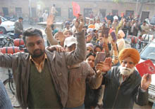 LPG consumers in queue outside a gas agency at Power House road in Bathinda on Thursday. 