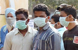 Family members of Tejinder Pal Singh who died of suspected swine flu waiting for a medical check-up in the district hospital at Moga on Thursday.