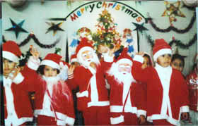 Tiny tots of Blooming Buds  in a festive mood during Christmas celebrations in Bathinda on Thursday.