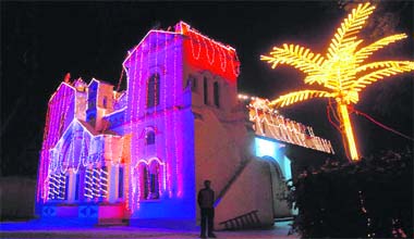 A church in Karnal illuminated brightly ahead of Christmas