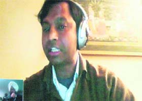 US-based entrepreneur Ramesh Gupta addresses a seminar in the Journalism and Mass Communication Department of CDLU, Sirsa, through videoconferencing