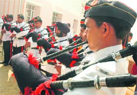 A band performs at the inaugural ceremony of a police station in Faridabad district