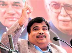 BJP president Nitin Gadkari addresses mediapersons in New Delhi on Thursday